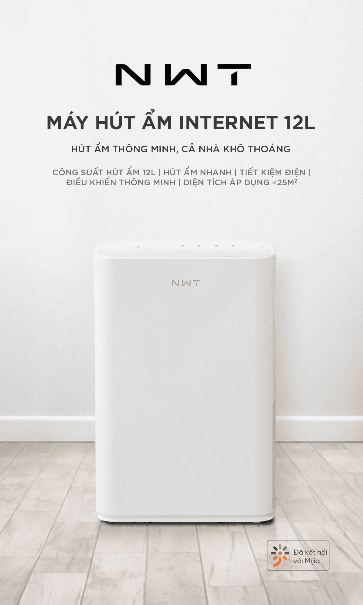 Máy Hút Ẩm Thông Minh Xiaomi NWT 12L Kèm Lưới Lọc Kháng Khuẩn