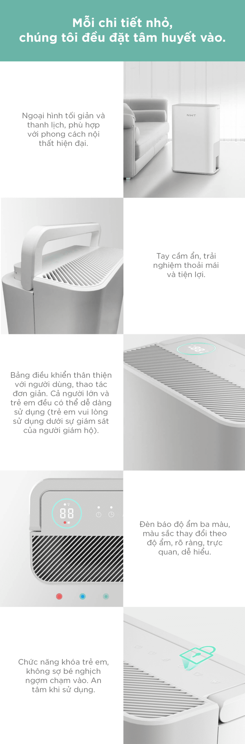 Máy Hút Ẩm Thông Minh Xiaomi NWT 12L Kèm Lưới Lọc Kháng Khuẩn