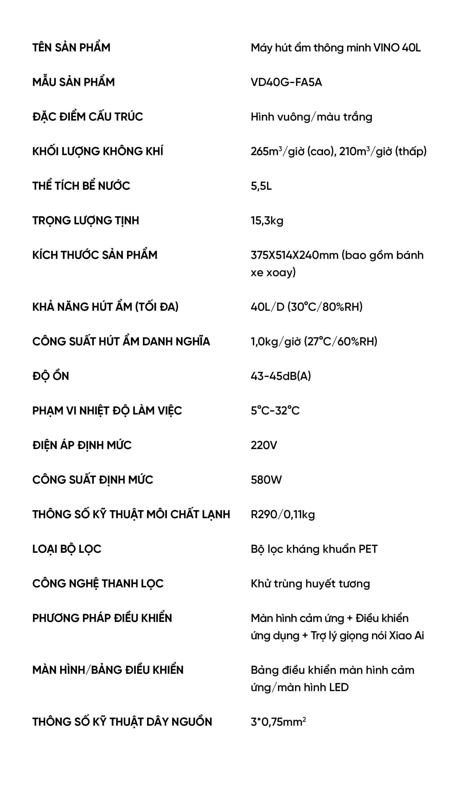 Máy hút ẩm thông minh Xiaomi VINO 40L | Giá tốt