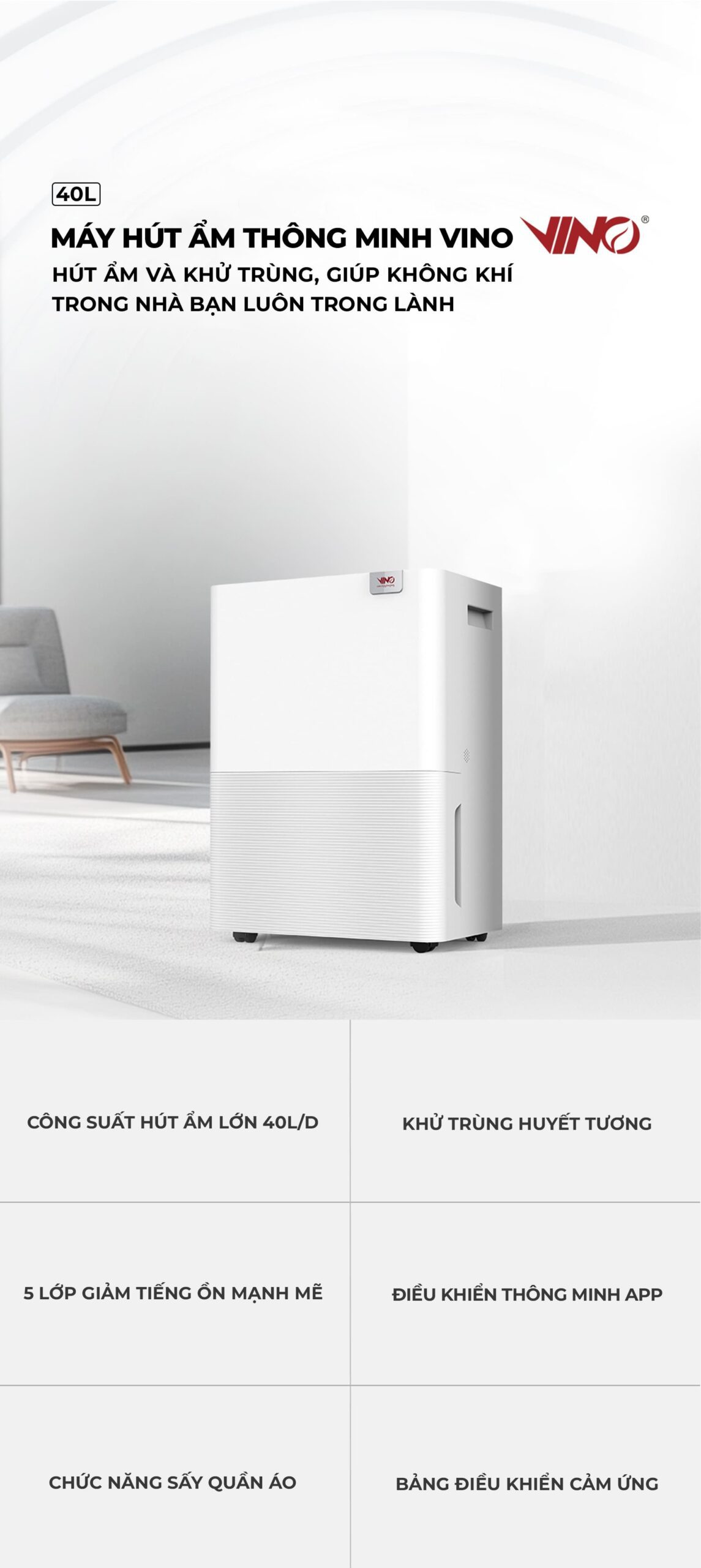 Máy hút ẩm thông minh Xiaomi VINO 40L | Giá tốt