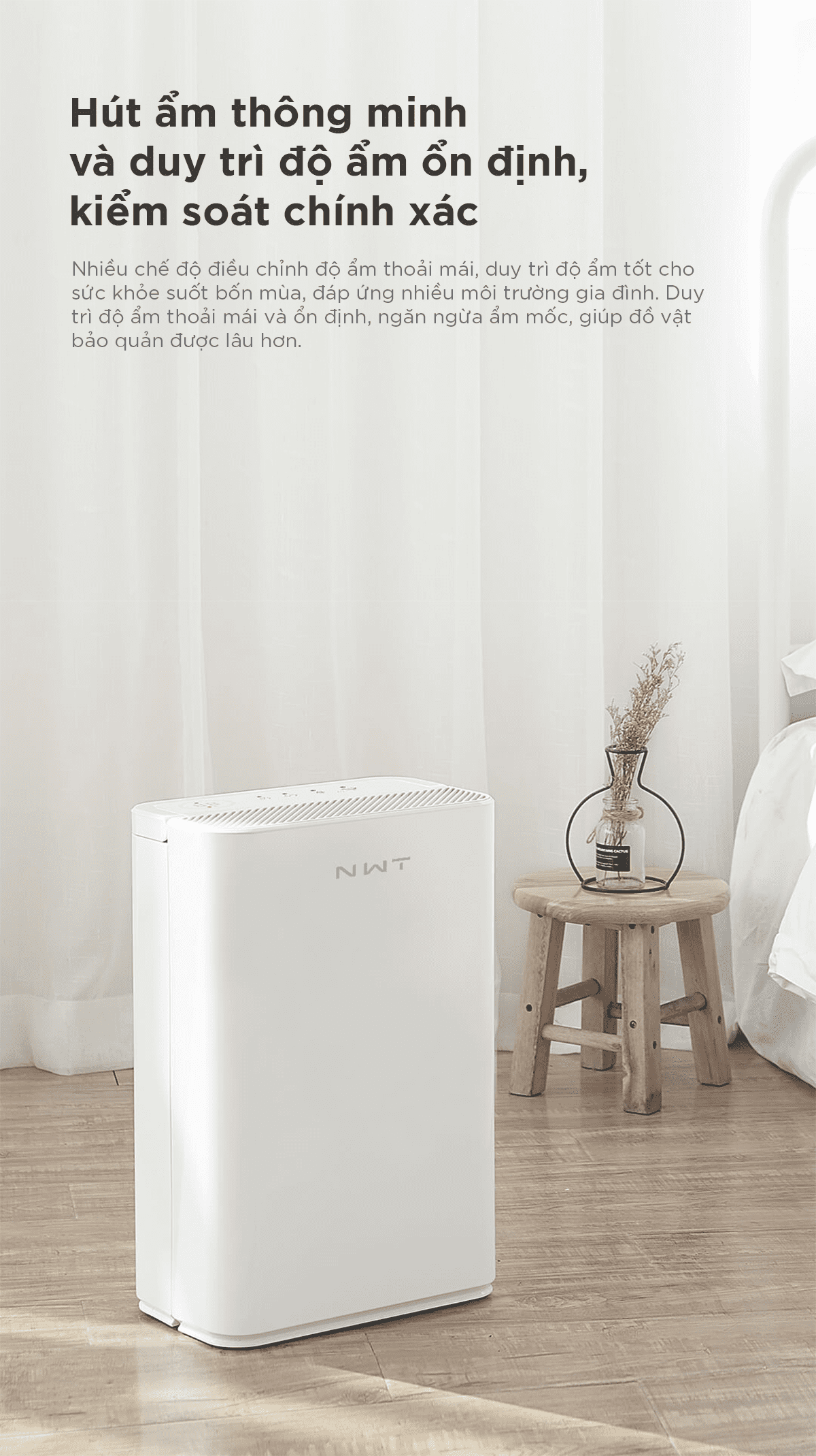 Máy Hút Ẩm Thông Minh Xiaomi NWT 12L Kèm Lưới Lọc Kháng Khuẩn