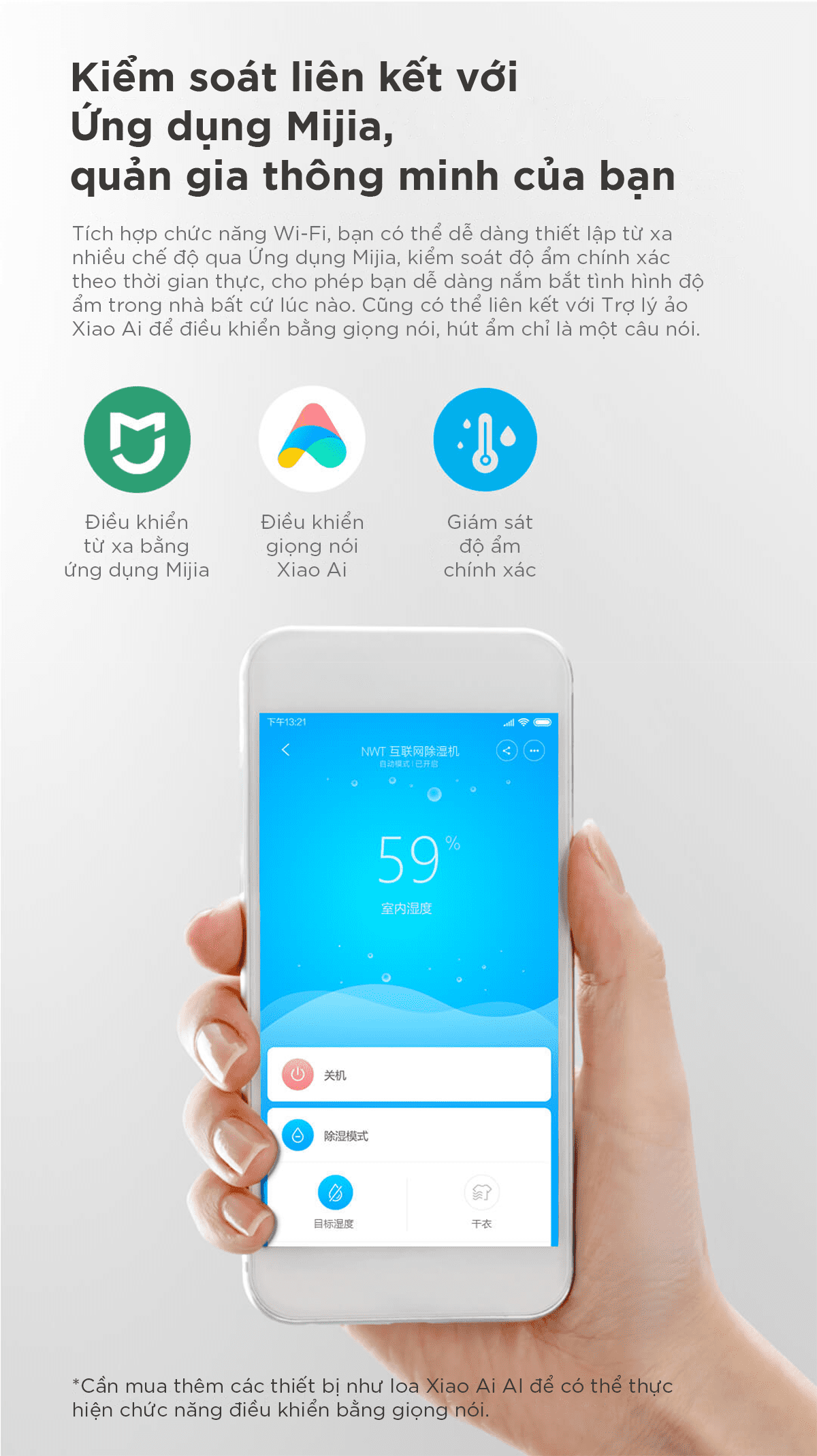 Máy Hút Ẩm Thông Minh Xiaomi NWT 12L Kèm Lưới Lọc Kháng Khuẩn