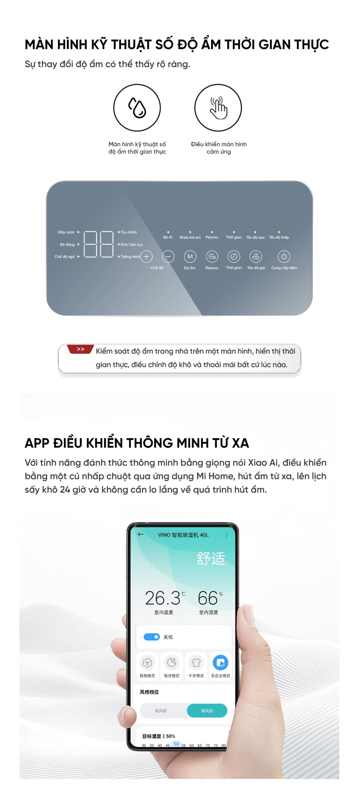 Máy hút ẩm thông minh Xiaomi VINO 40L | Giá tốt