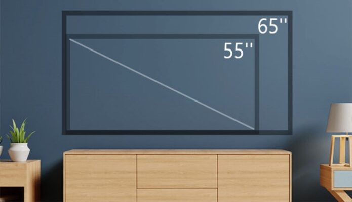 So sánh kích thước thực tế 55 inch và 65 inch