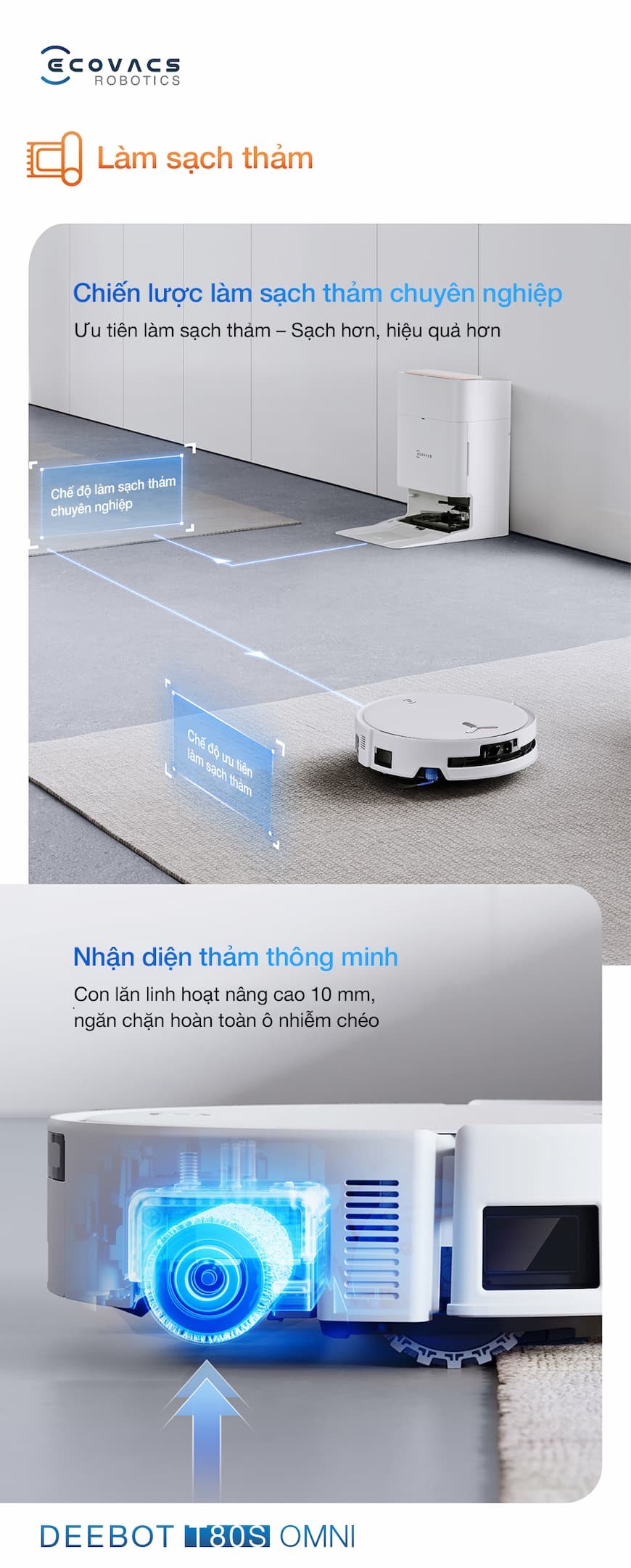 Ưu điểm nổi bật của robot hút bụi lau nhà Ecovacs Deebot T80S Omni