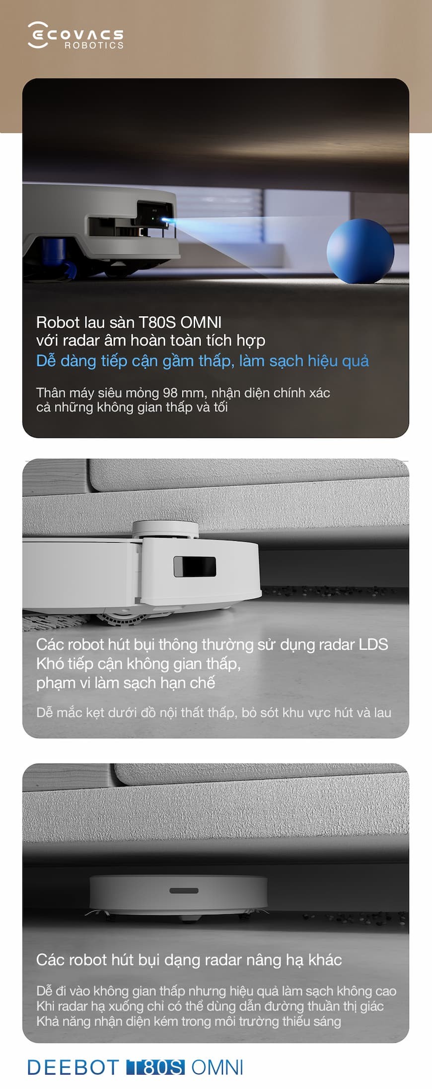 Ưu điểm nổi bật của robot hút bụi lau nhà Ecovacs Deebot T80S Omni