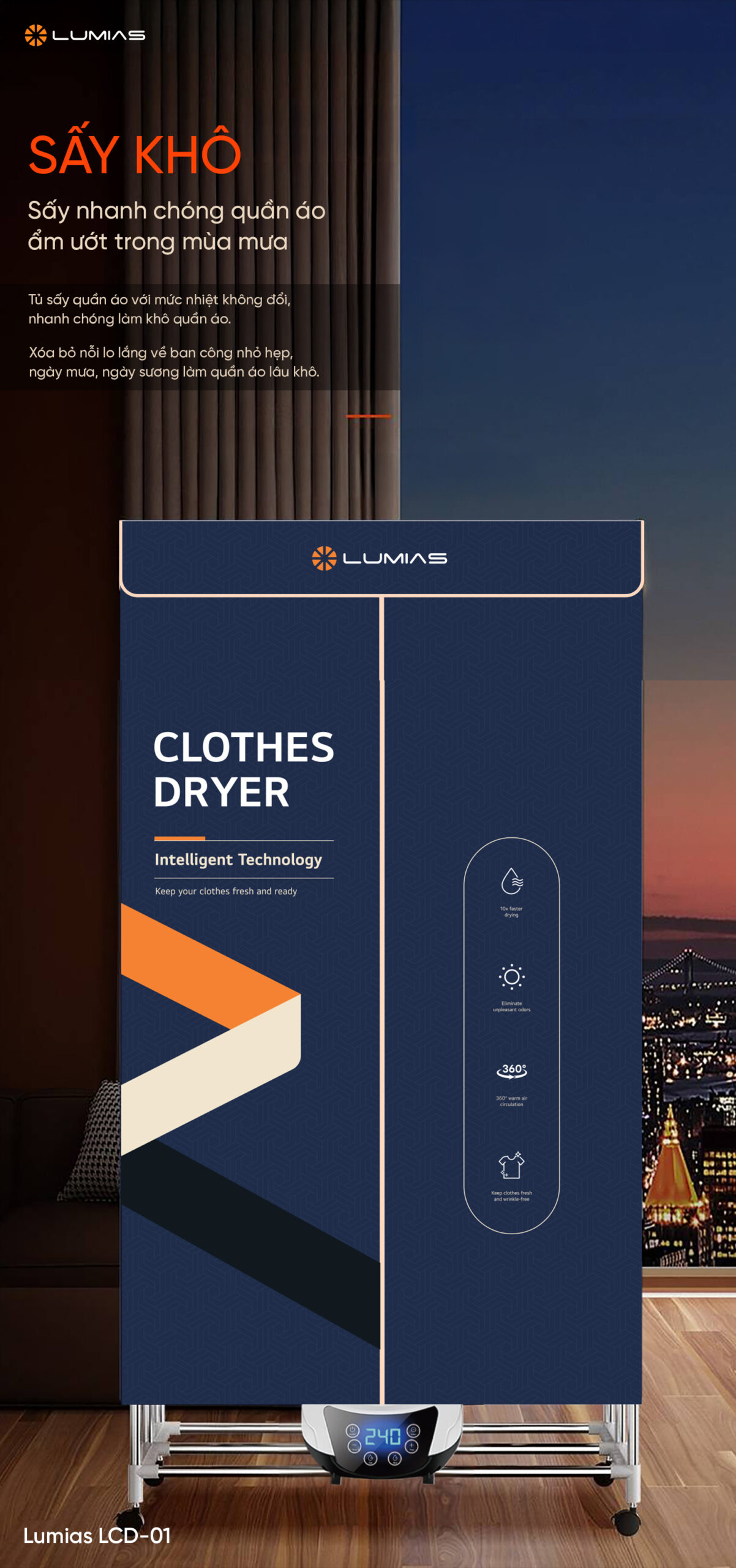 Tủ sấy quần áo LCD-01 là trợ thủ đăc lực cho mọi gia đình trong mùa đông