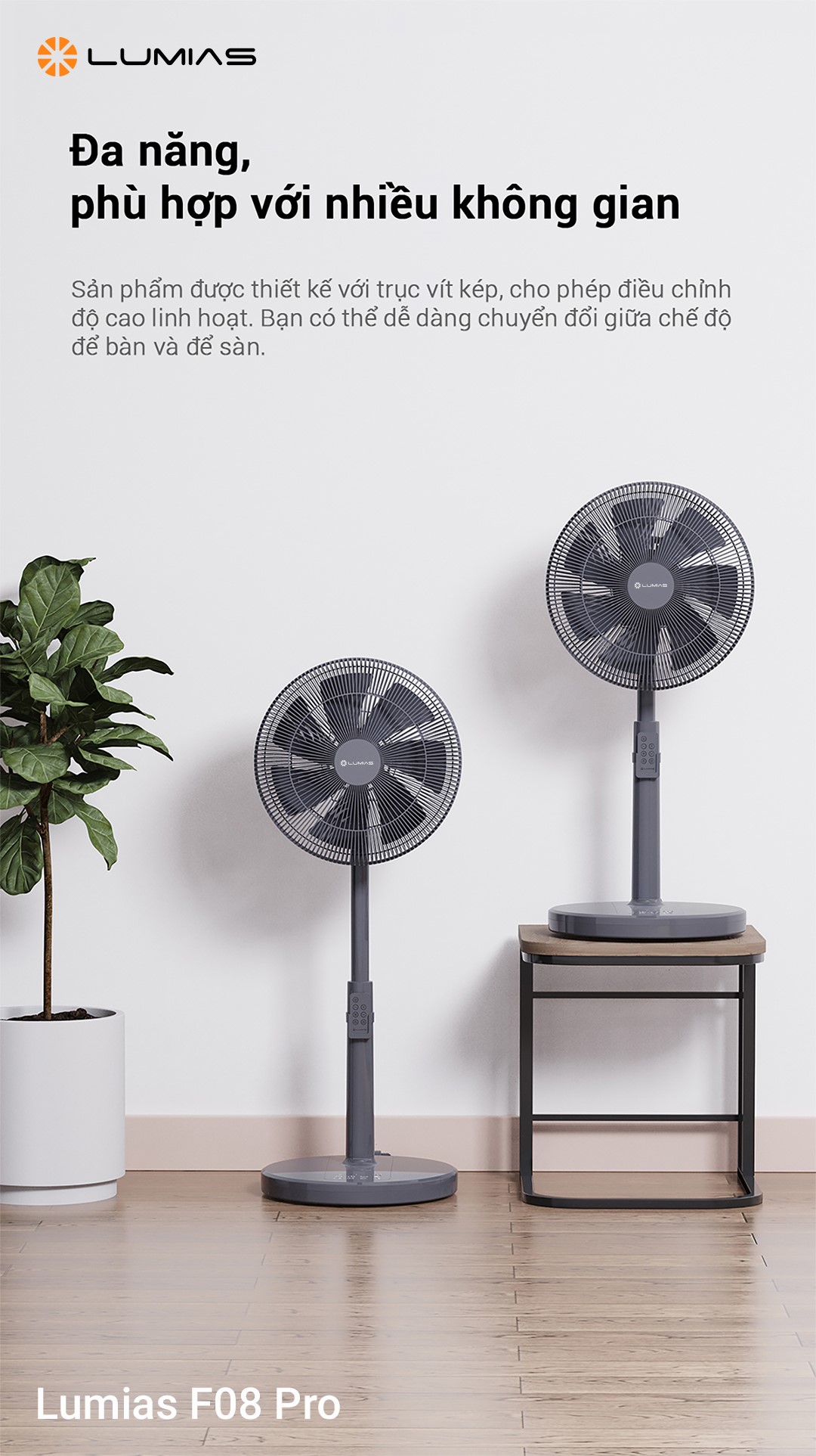 Quạt Lumias F08 Pro đa năng, phù hợp với nhiều không gian