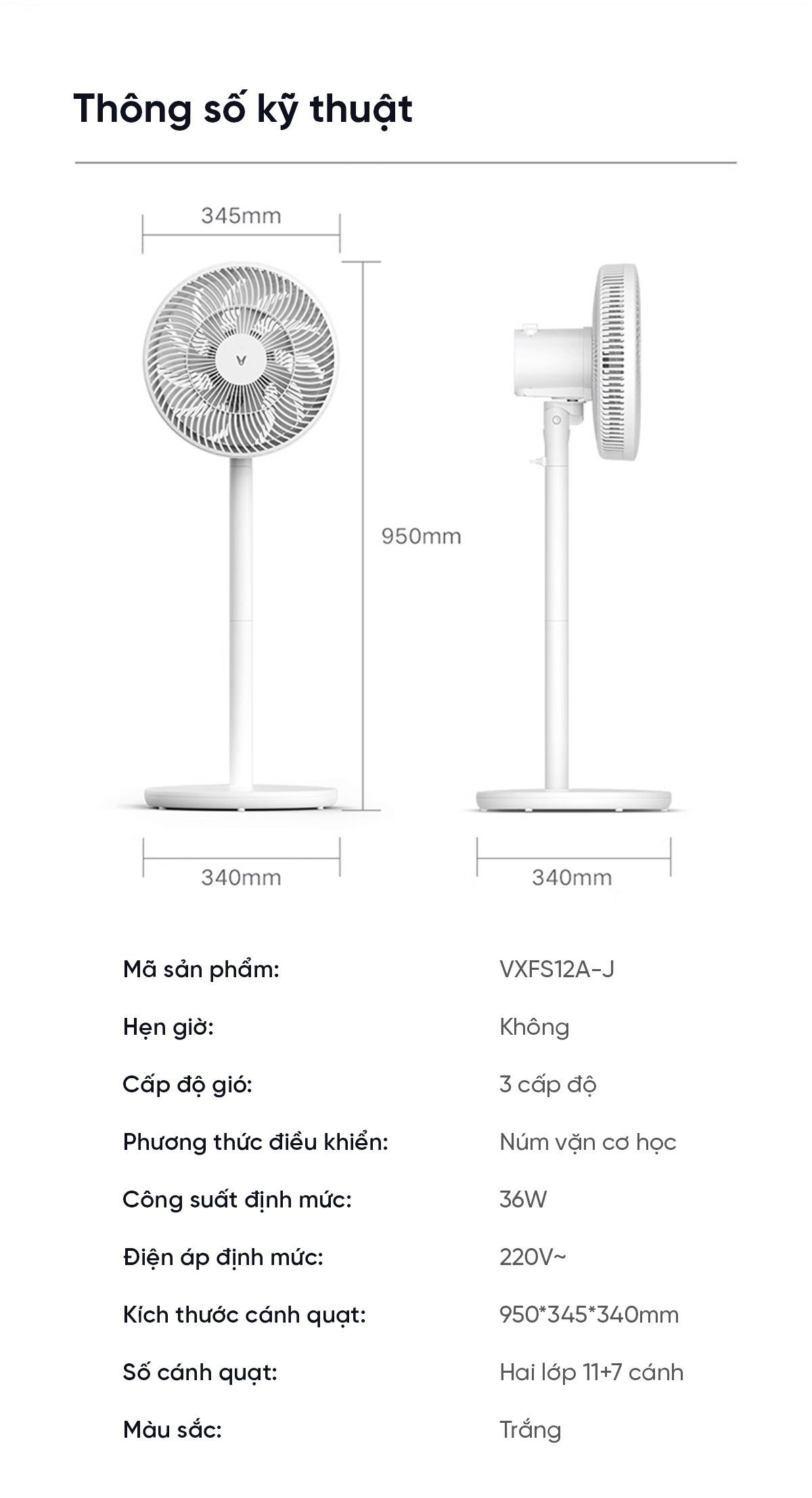 Quạt cây Xiaomi Viomi Động Cơ Không Chổi Than 18 Cánh