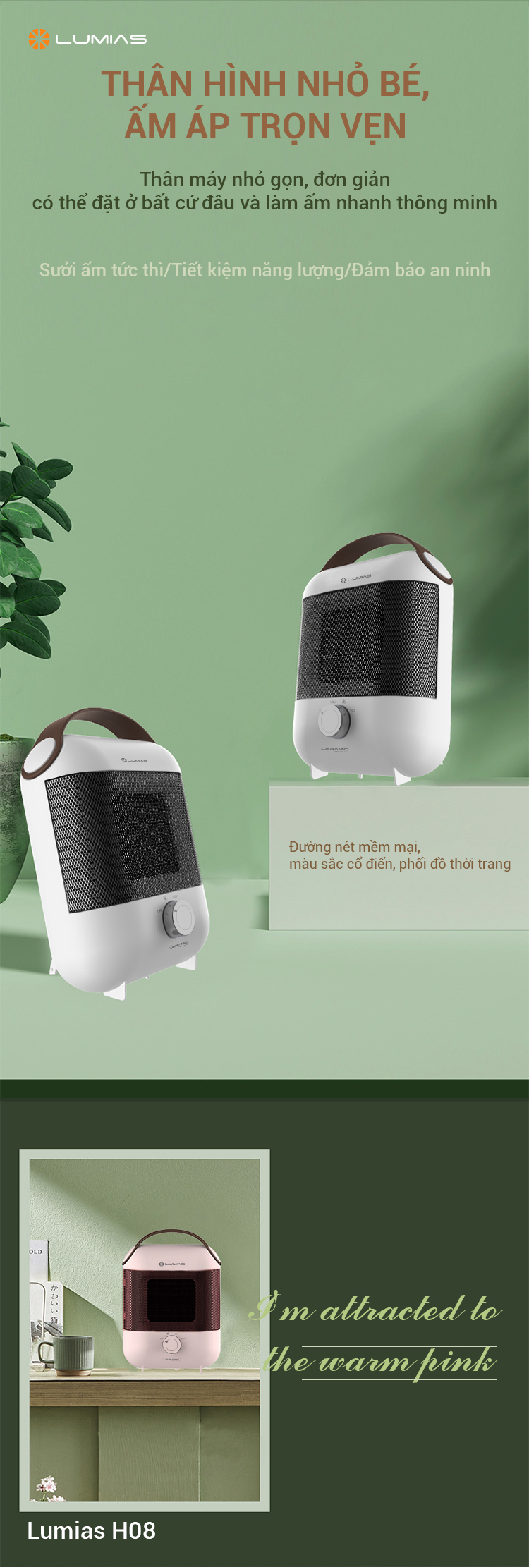 Máy sưởi gốm Lumias H08 nhỏ gọn và tiện lợi