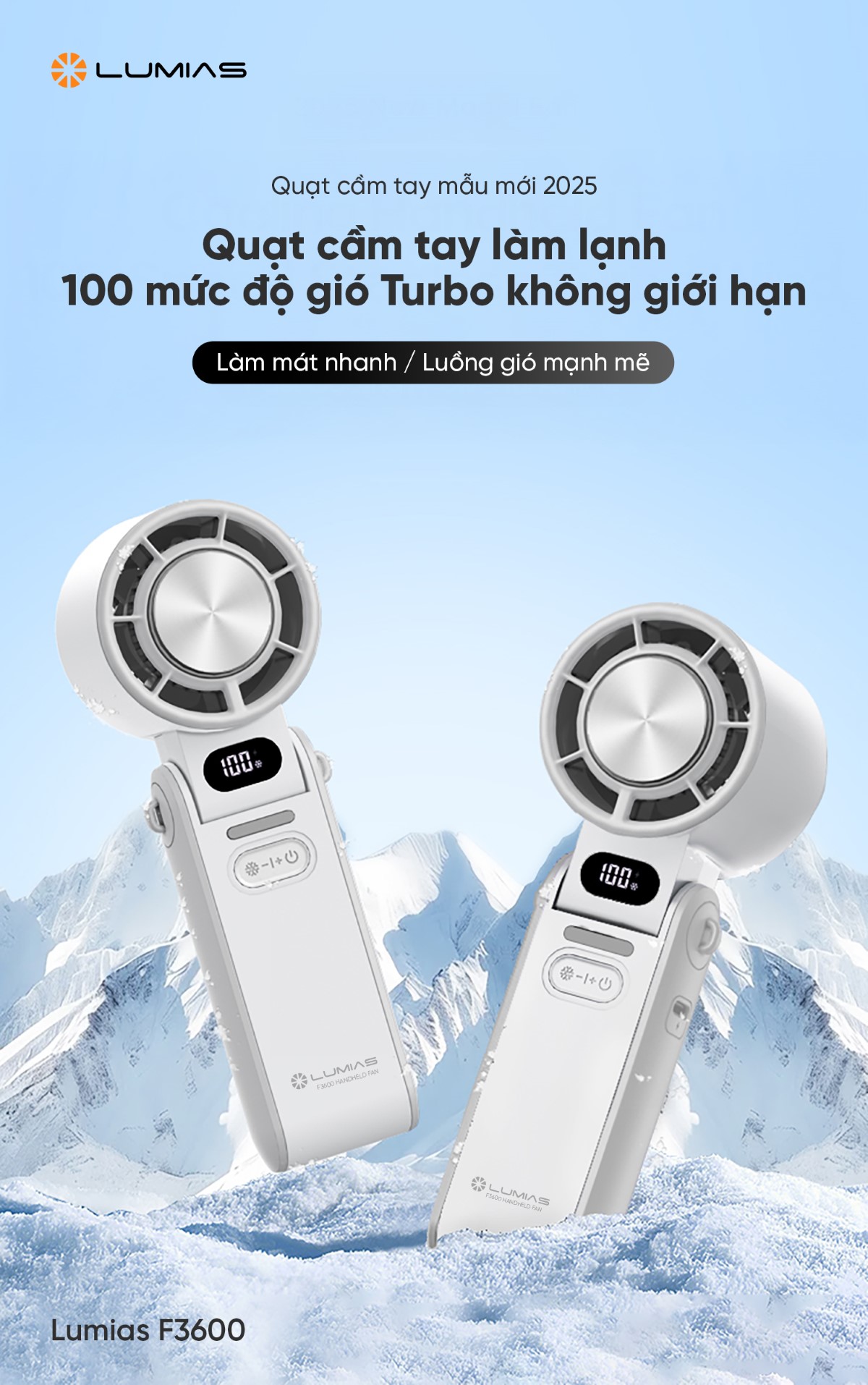 Quạt cầm tay làm lạnh Lumias F3600 làm mát hiệu quả