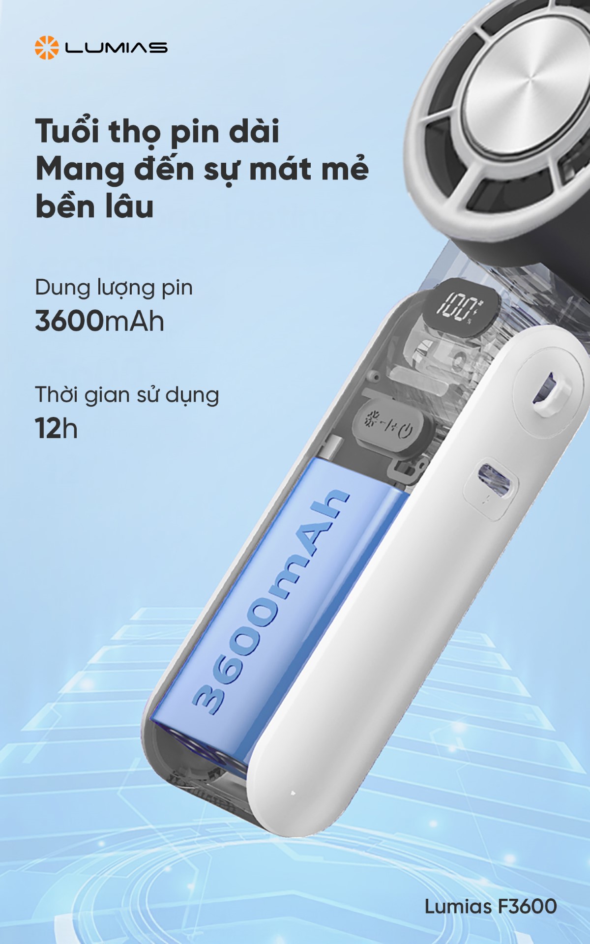 Lumias F3600 trang bị viên pin 3600mAh, sử dụng tới 9h