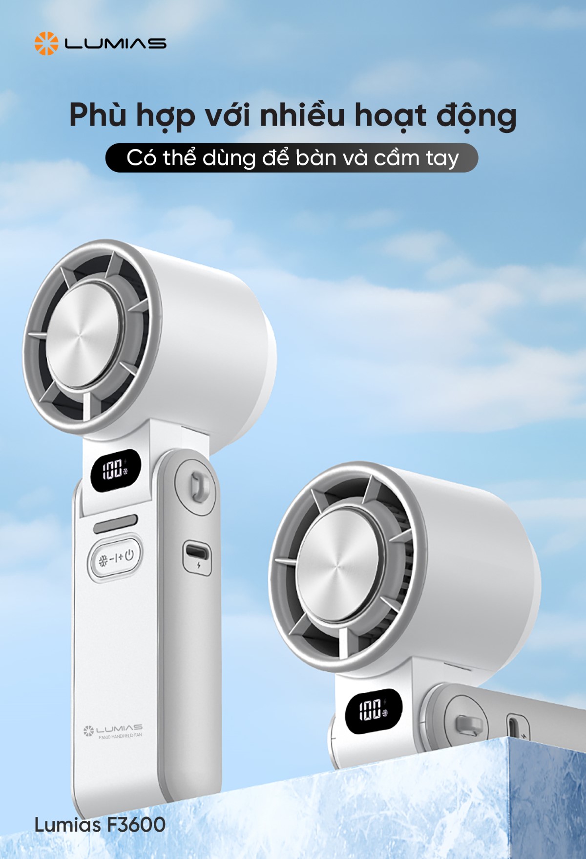 Quạt cầm tay làm lạnh F3600 phù hợp với nhiều hoạt động