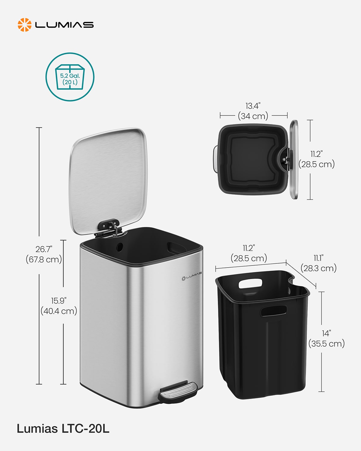 Thùng rác dung tích 20L Lumias LTC-20L nhỏ gọn, chắc chắn