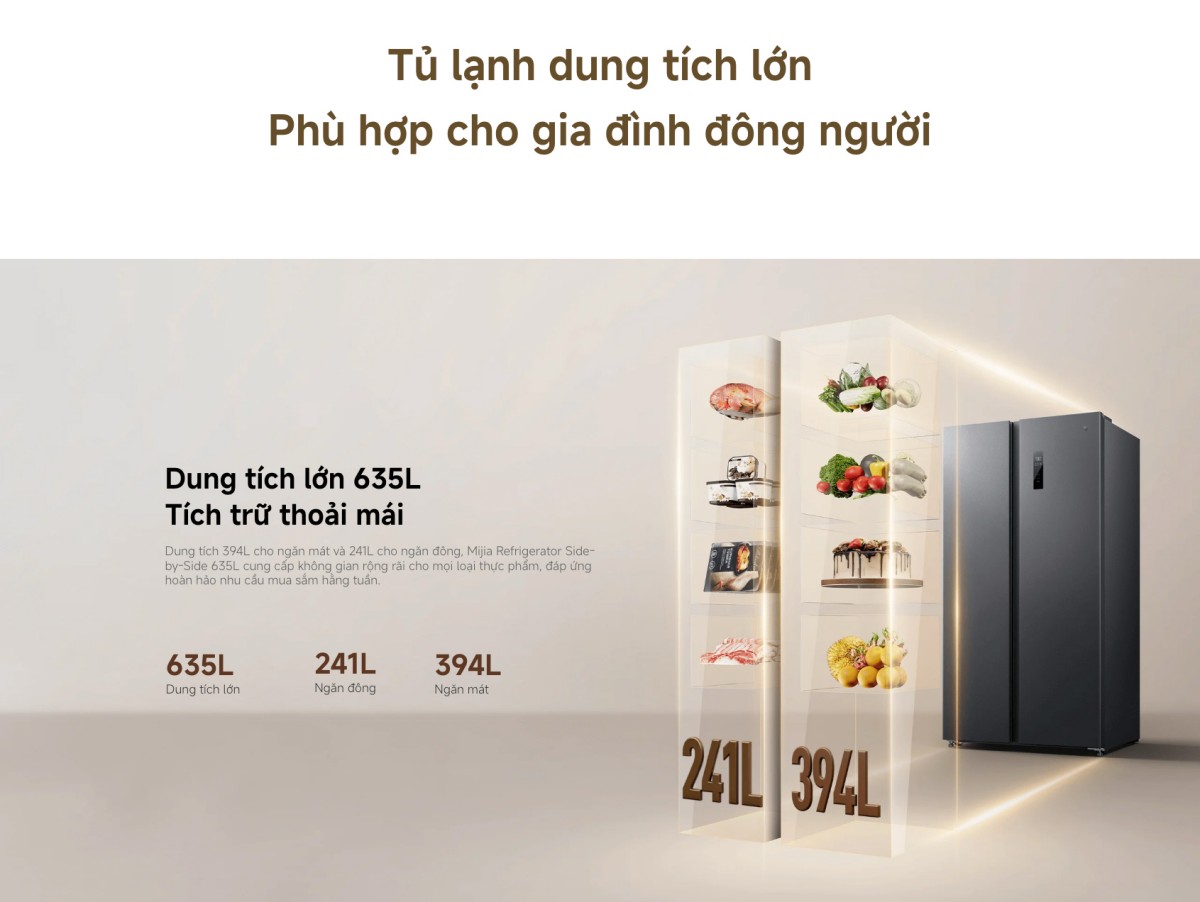 Tủ lạnh Xiaomi Mijia Refrigerator Side-by-Side 635L | Xám đá