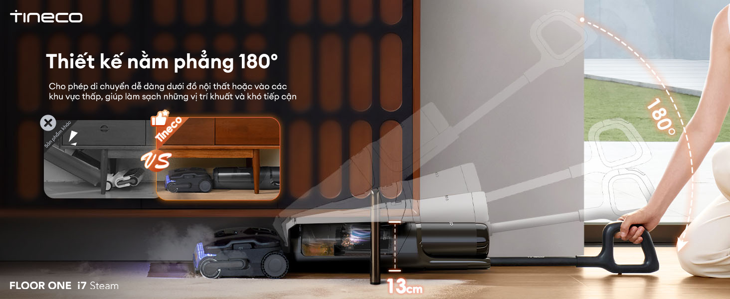 FLOOR ONE i7 Steam thiết kế nằm phẳng 180 độ.