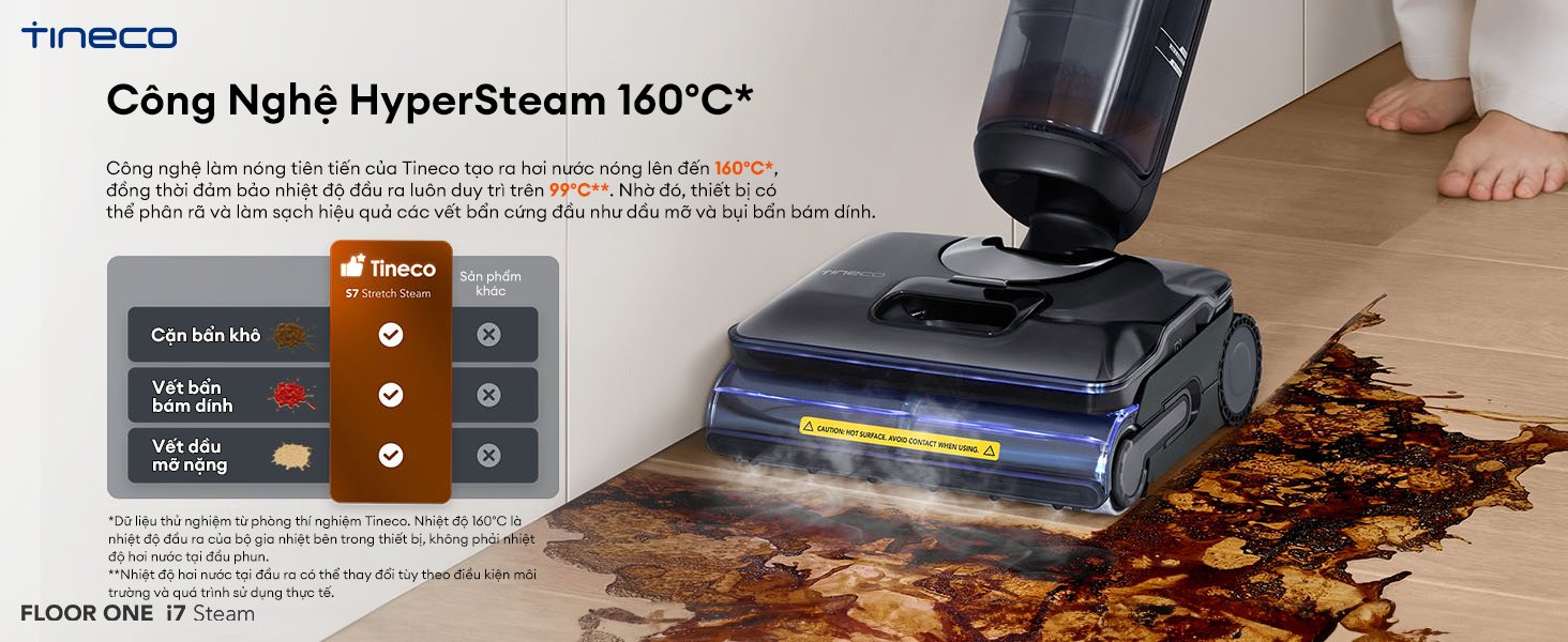Tineco FLOOR ONE i7 Steam trang bị công nghệ hiện đại HyperSteam 160 độ C.