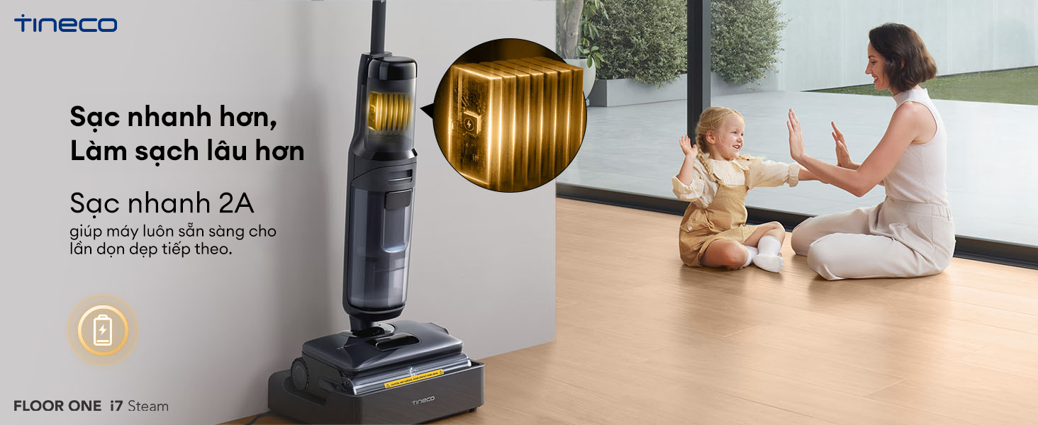 Máy hút bụi lau sàn khô ướt Tineco FLOOR ONE i7 Steam làm sạch nhanh và sâu hơn.