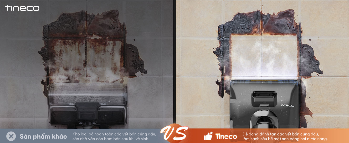 Máy hút bụi lau sàn Tineco FLOOR ONE i7 Steam đánh bay các vết bẩn bằng nước nóng dễ dàng.