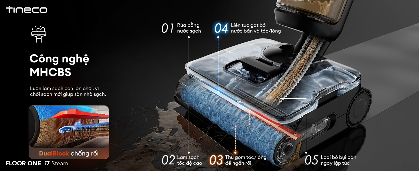 Tineco FLOOR ONE i7 Steam làm sạch con lăn tự động bằng công nghệ MHCBS