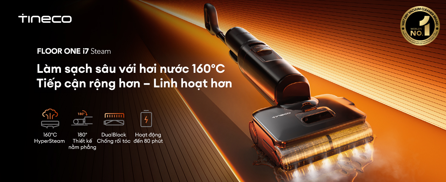 Máy hút bụi Tineco FLOOR ONE i7 Steam làm sạch với hơi nước 160 độ C