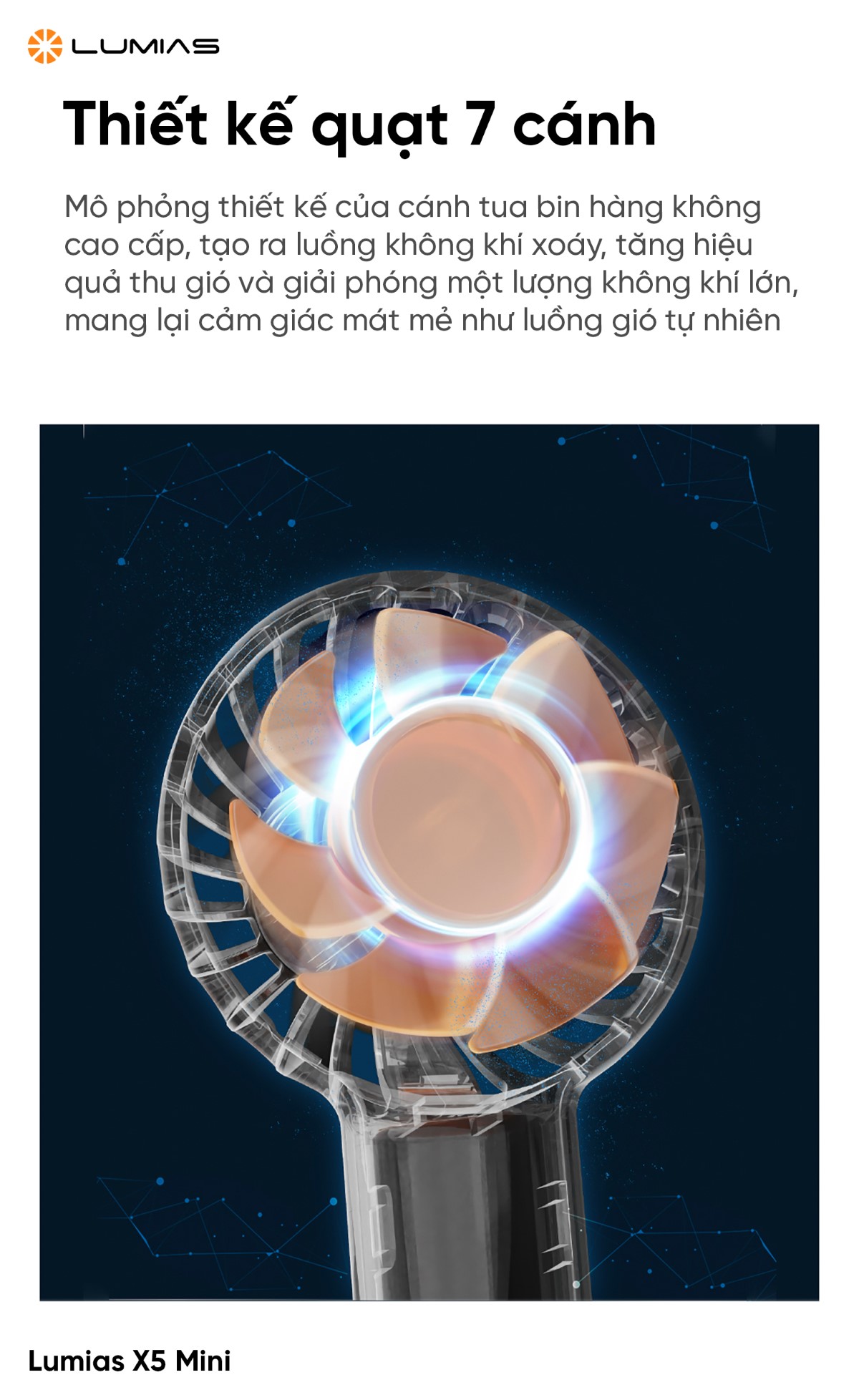 Thiết kế 7 cánh giúp tăng hiệu quả thu gió